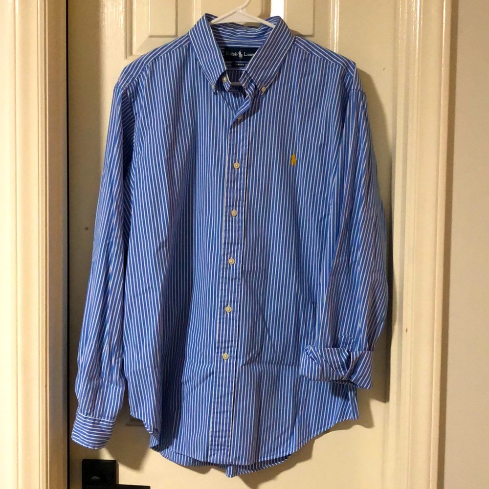 Ralph Lauren men’s classic fit blue and white striped button down